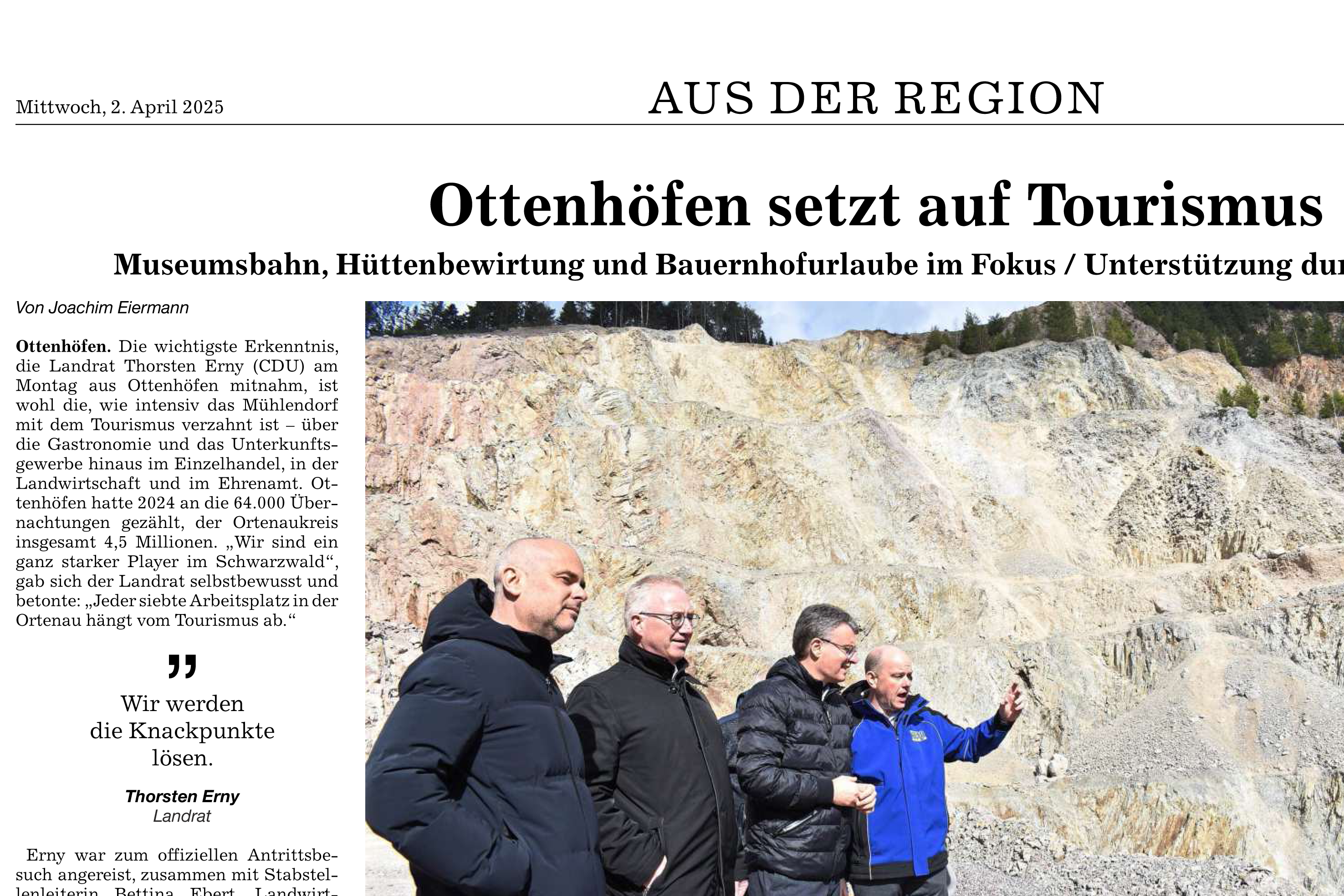 Pressespiegel: der neu gewählte Landrat Thorsten Erny zum AEV
